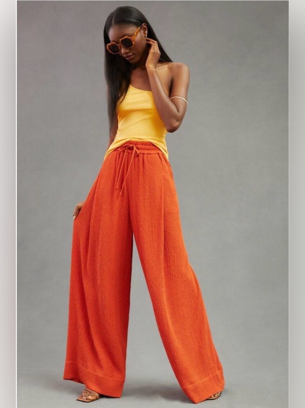 Essentiel Antwerp Frolic Wide-Leg Drawstring Seersucker Pants *Hemmed*